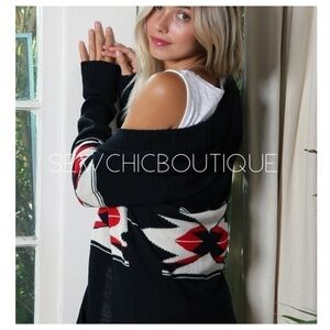 TRIBAL Pattern Knit Sweater Cardigan w/Buttons